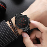 Simple Trend Three-eye Calendar Alloy Band Quartz Watch