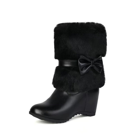 Women's Cute Low-Top Boots With Built-in Heel And Bow Accent
