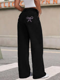 Bow-knot Embroidered Trendy Loose-fit Casual Jeans