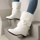 Women's Cute Low-Top Boots With Built-in Heel And Bow Accent