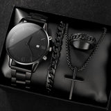 Men's Black Minimalist Quartz Watch Set