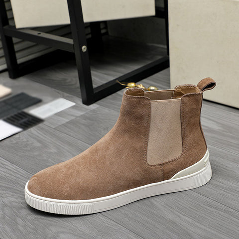 Men's High-top Slip-on Shoes With Soft Sole, Made From Suede LeatherLightweight And Casual