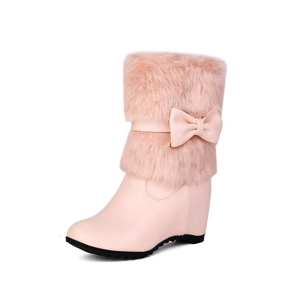 Women's Cute Low-Top Boots With Built-in Heel And Bow Accent