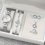 Small Silver Dial With Delicate Steel Strap, Five-piece Set For Women