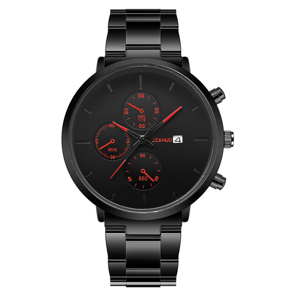 Simple Trend Three-eye Calendar Alloy Band Quartz Watch