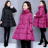 Women's Winter Cotton Coat With A Stand-up Collar And Padded Hem