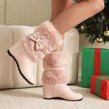 Women's Cute Low-Top Boots With Built-in Heel And Bow Accent