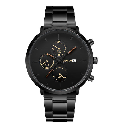 Simple Trend Three-eye Calendar Alloy Band Quartz Watch