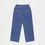 Bow-knot Embroidered Trendy Loose-fit Casual Jeans