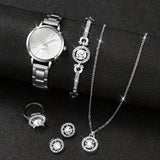 Small Silver Dial With Delicate Steel Strap, Five-piece Set For Women