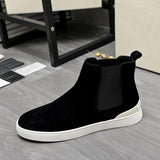 Men's High-top Slip-on Shoes With Soft Sole, Made From Suede LeatherLightweight And Casual
