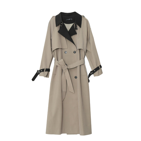 Retro Commuter-Style Mid-Length Colorblock Loose Coat