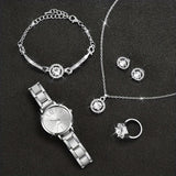 Small Silver Dial With Delicate Steel Strap, Five-piece Set For Women
